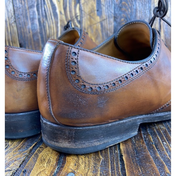 Bontoni Bespoke Men\'s Walnut Leather Derby Dress Shoe Size 13 Wide Made in Italy